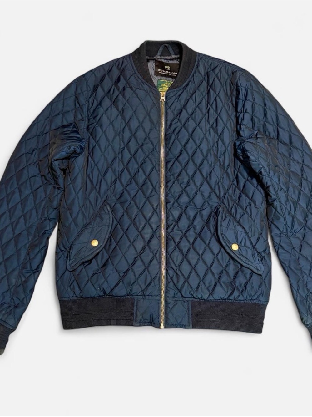Scotch & Soda Navy Quilted Bomber Jacket Size M